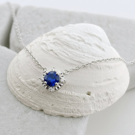 Sterling Silver Lab Sapphire+ Diamond Necklace