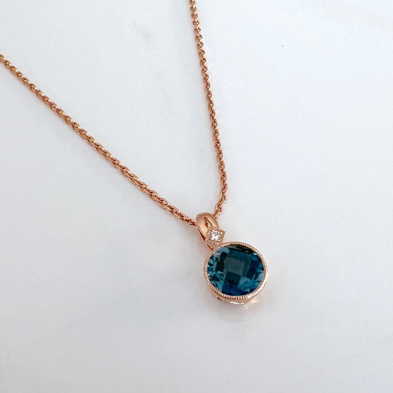 14k Rose Gold + London Blue Topaz Necklace