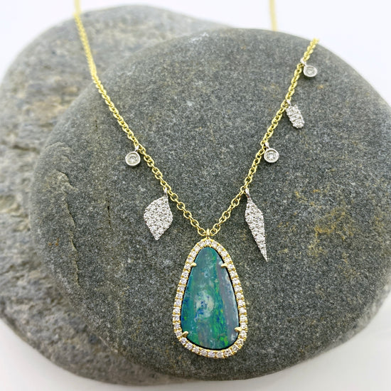 Boulder Opal Necklace with Asymmetrical Diamond Charms | By Meira T