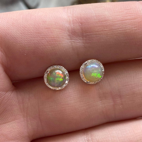 Opal + Diamond Halo Stud Earrings