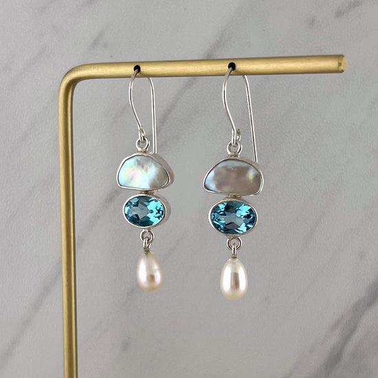 Blue Topaz + Pearl Drop Earrings