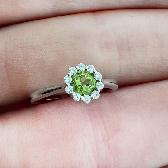 Petite Peridot + Diamond Halo Ring
