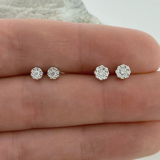 14k White Gold + Diamond Cluster Stud Earrings