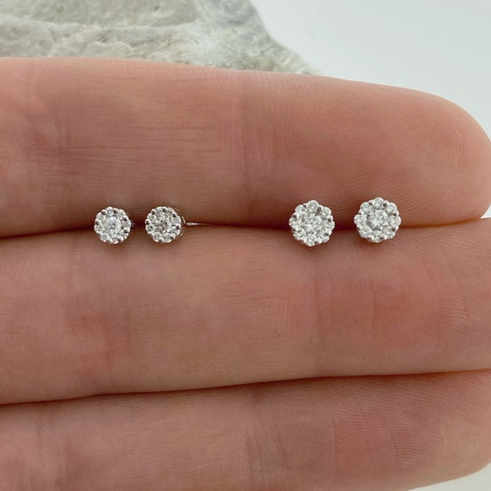 14k White Gold + Diamond Cluster Stud Earrings