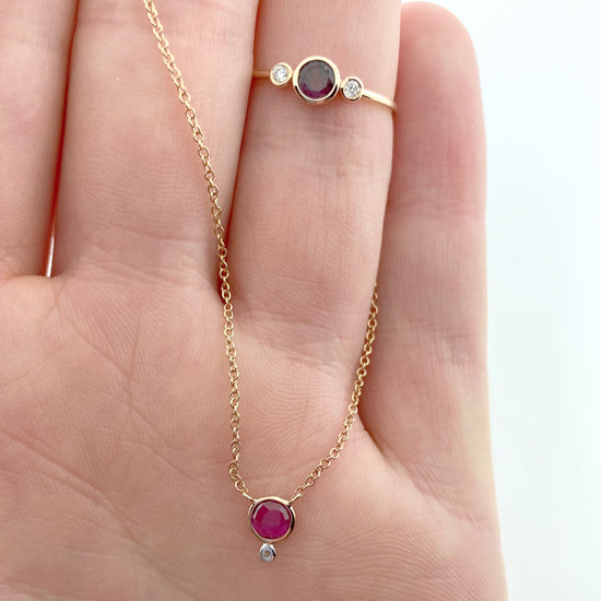 Ruby + Diamond Rose Gold Necklace | By Meira T