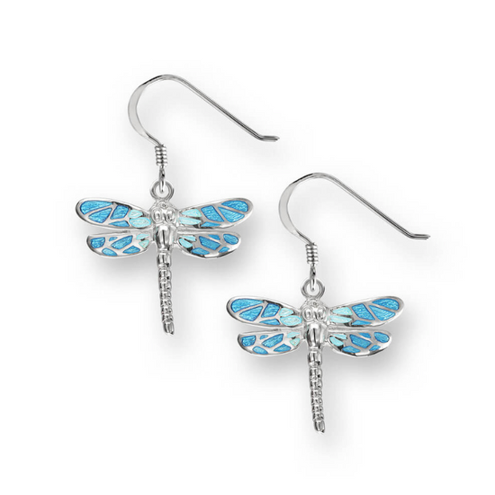 Blue Enamel Dragonfly Wire Earrings