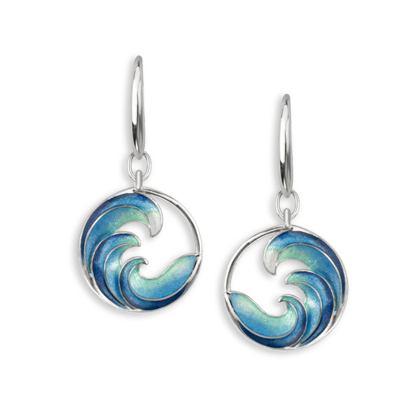 Turquoise Ocean Waves Enamel Wire Earrings Cape Cod Jewelers