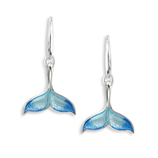 Blue Enamel Whale Tail Wire Earrings