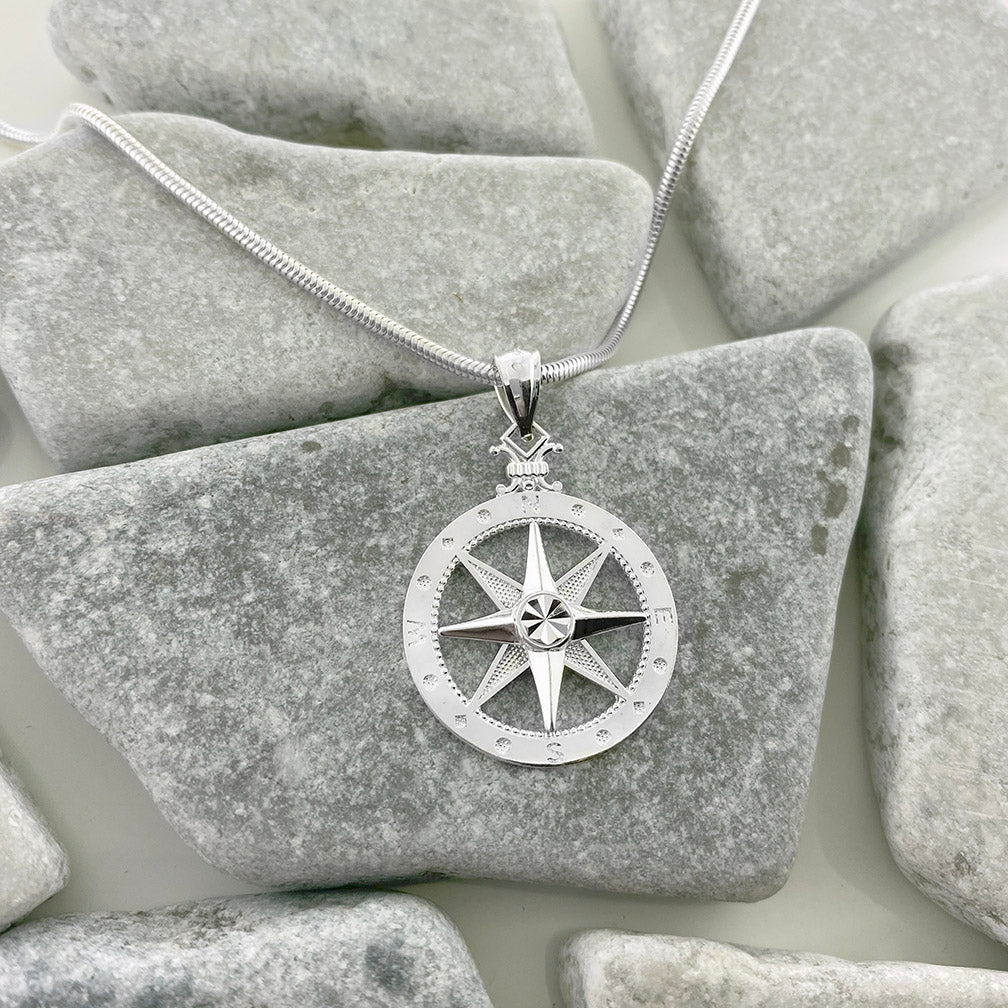 Sterling Silver Compass Rose Necklace - Main Image