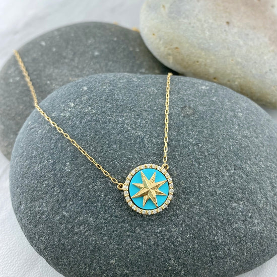 Turquoise and Diamond Compass Necklace