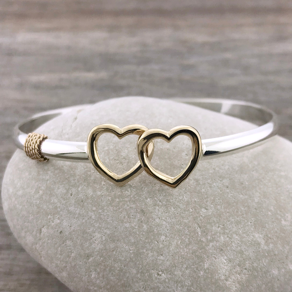 Double Heart Hook Bracelet 14K Gold + Sterling Silver / 6