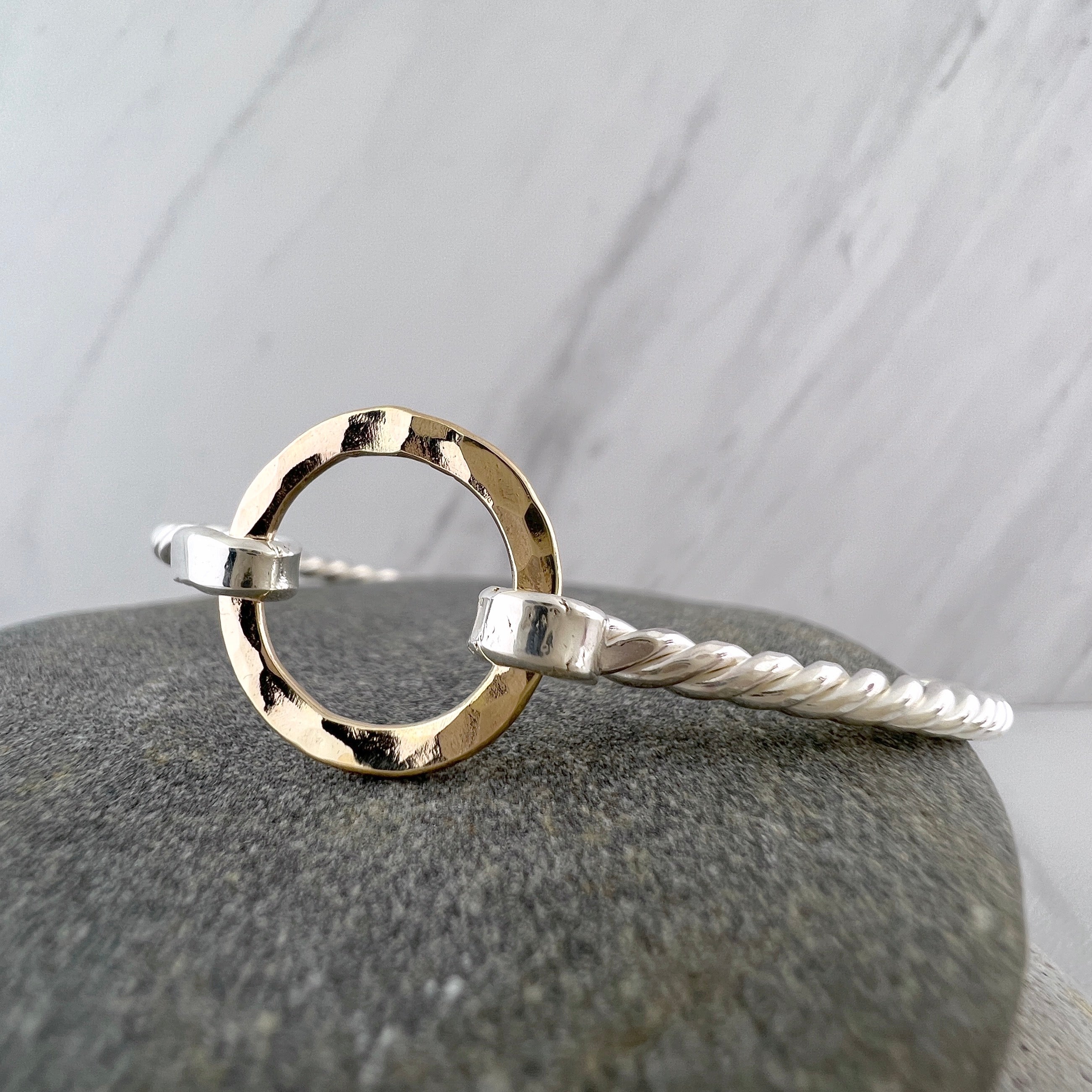 Center Circle Porthole Bracelet - Silver/14K Gold 7.5