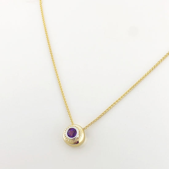 14K Gold Porthole Amethyst Necklace