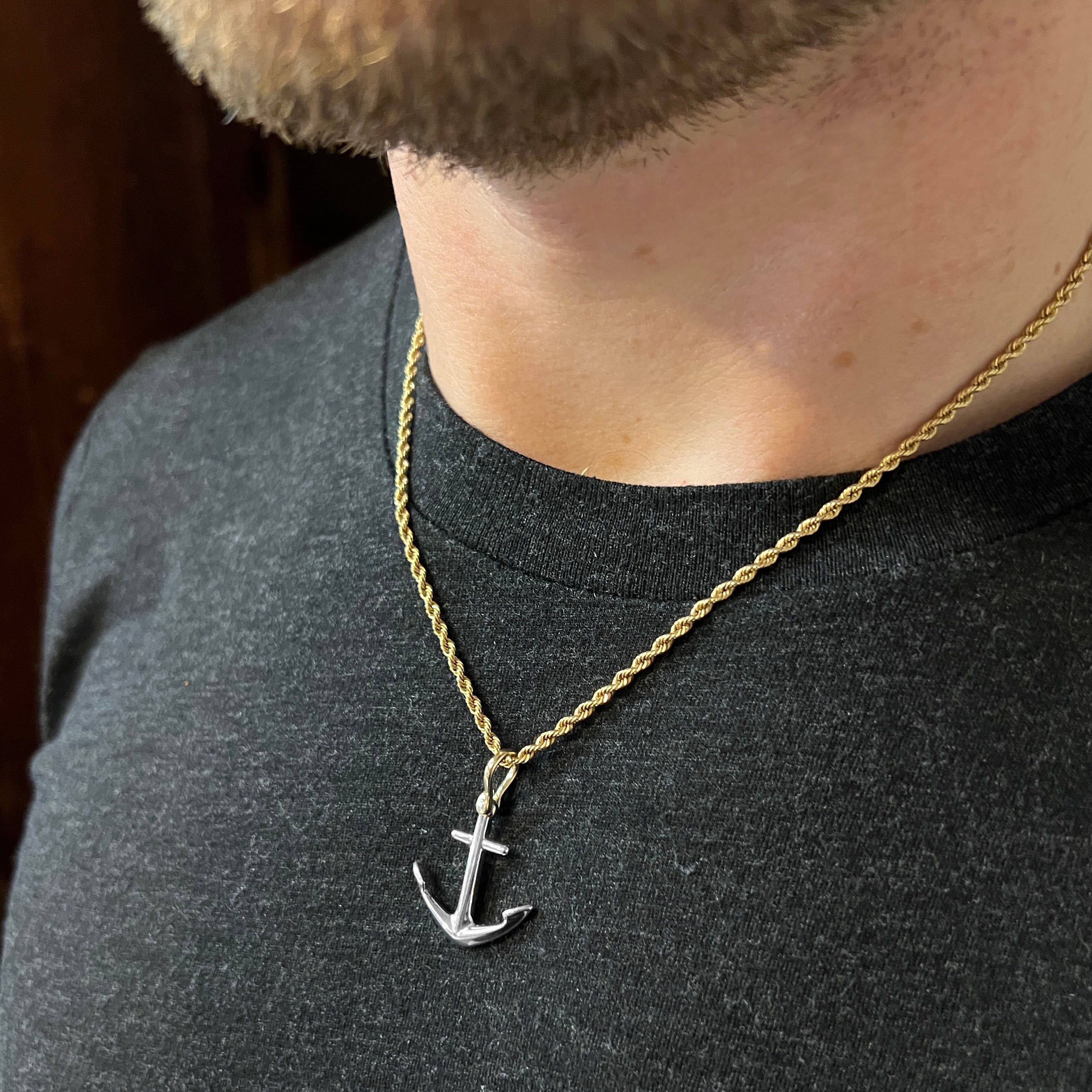 Gold Chain Anchor Necklace For Guys Two Tone Gold Chain Mens Men's