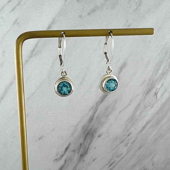 Sterling Silver Blue Topaz Bezel Set Drop Earrings