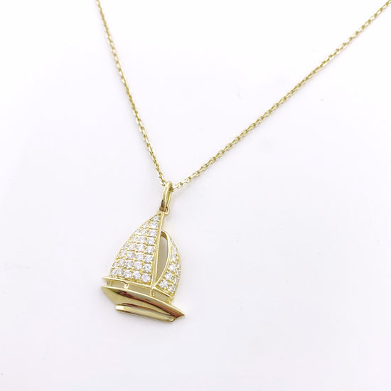14k Gold + Diamond Sailboat Pendant
