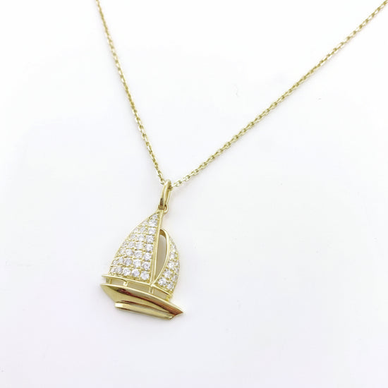 14K Gold + Diamond Sailboat Pendant