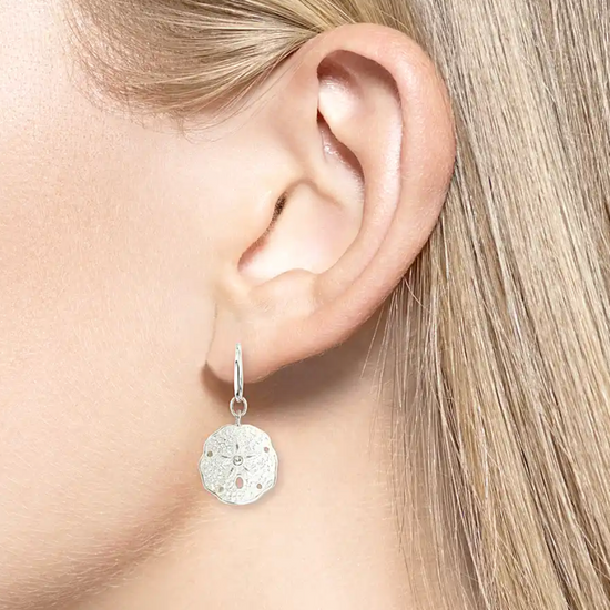 Sand Dollar Enamel + White Sapphire Earrings