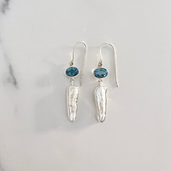 London Blue Topaz + Keshi Pearl Drop Earrings