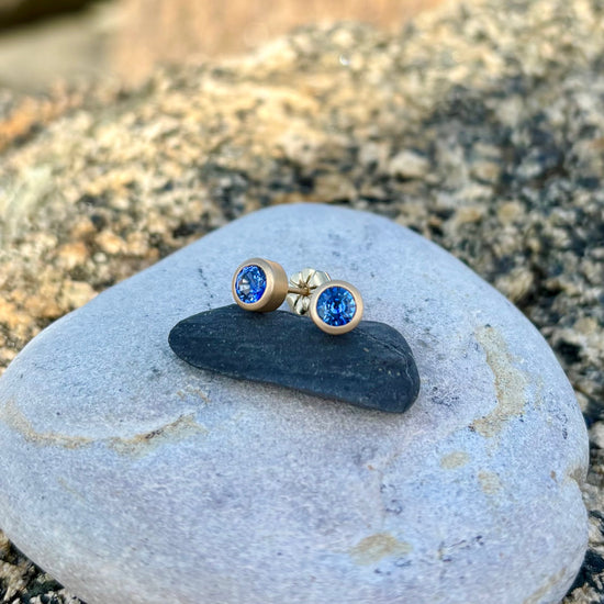 14K Bezel Sapphire Studs