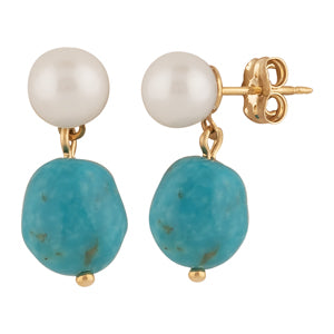 14k Turquoise + Pearl Stud/Drop