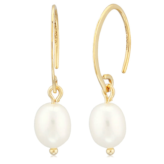 14k Gold + Pearl Mini Swoop Drop Earrings