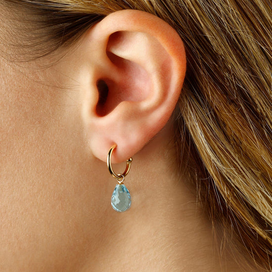 14K Blue Topaz Petite Hoop Drops