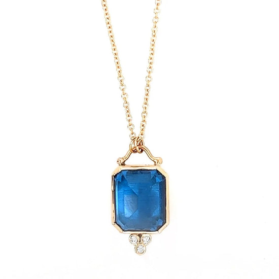 Bright Sea Blue Topaz + Diamond Necklace
