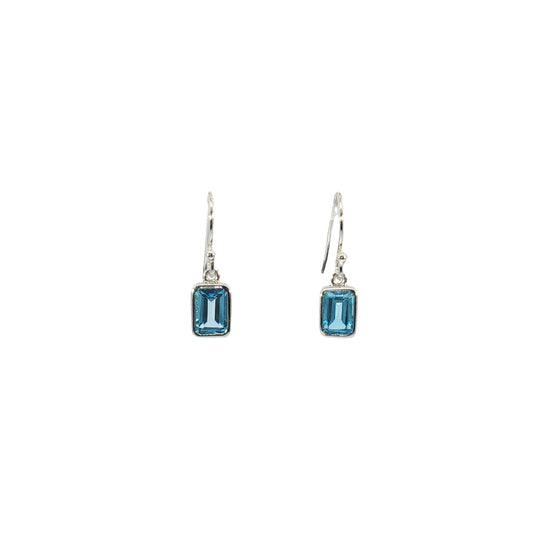 Blue Topaz Bezel Drop Earrings