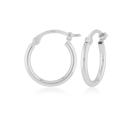 14K White Gold Simple Hoops