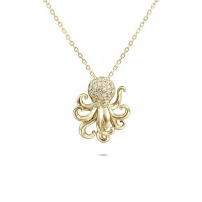 14K Gold + Diamond Petite Octopus Necklace