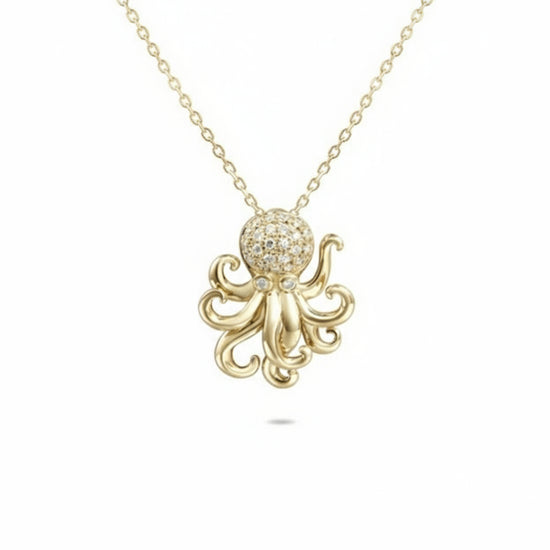 14K Gold + Diamond Petite Octopus Necklace