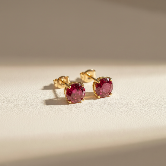 14k Ruby Stud Earrings - Warm Lighting