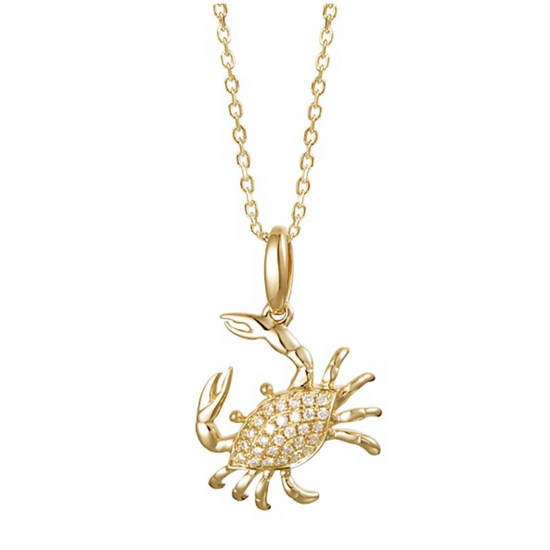 14K Gold + Diamond Crab Necklace