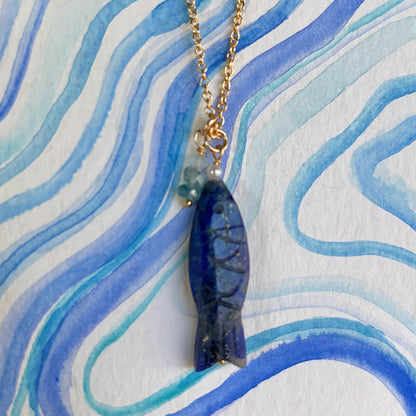 Carved Gem Fish Necklace