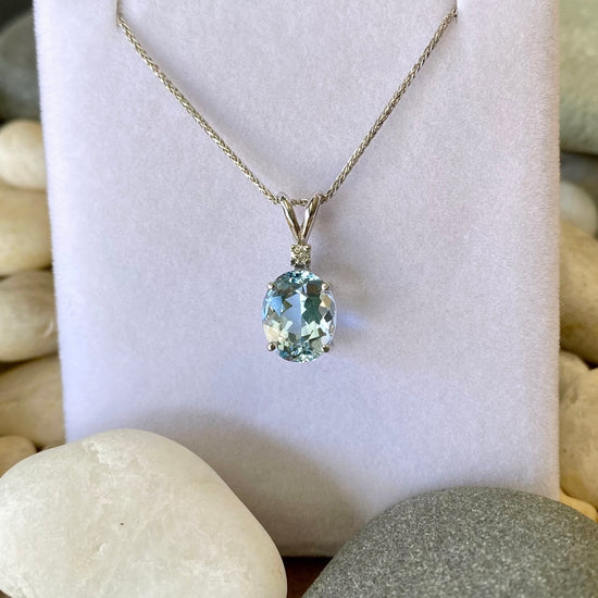 Aquamarine + Accented Diamond Necklace