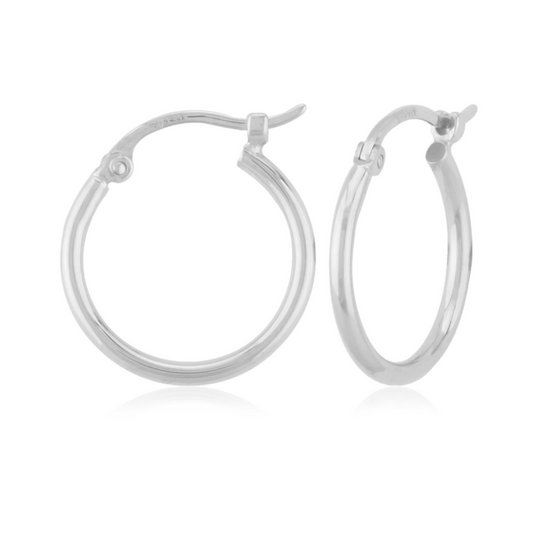 14k White Gold Simple Hoops