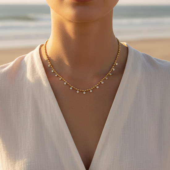 Beaded Diamond Drops Necklace