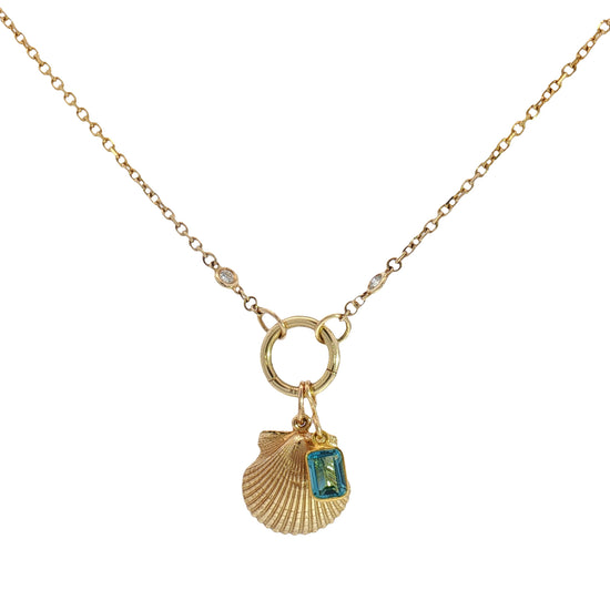 14K Diamond + Shell Charm Necklace