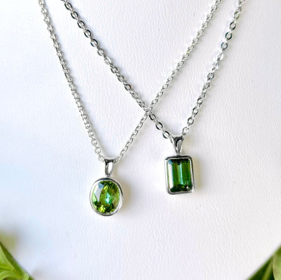 Green Tourmaline Silver Bezel Necklace