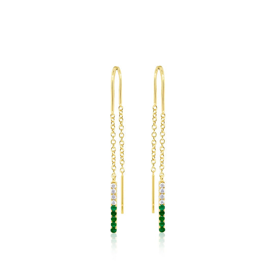 14K Diamond + Emerald Threader Earrings | By Meira T