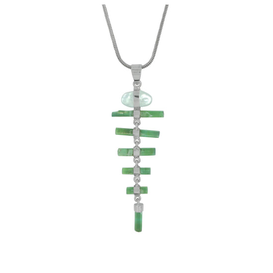 Whimsical Green Tourmaline and Pearl Drop Necklace