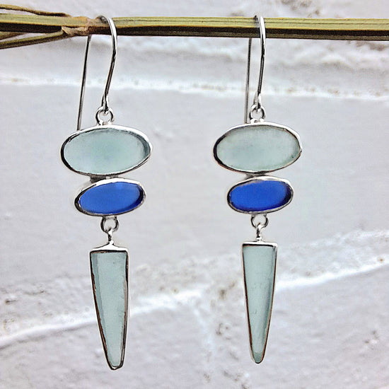 Sea Glass Trio Silver Drop Earring