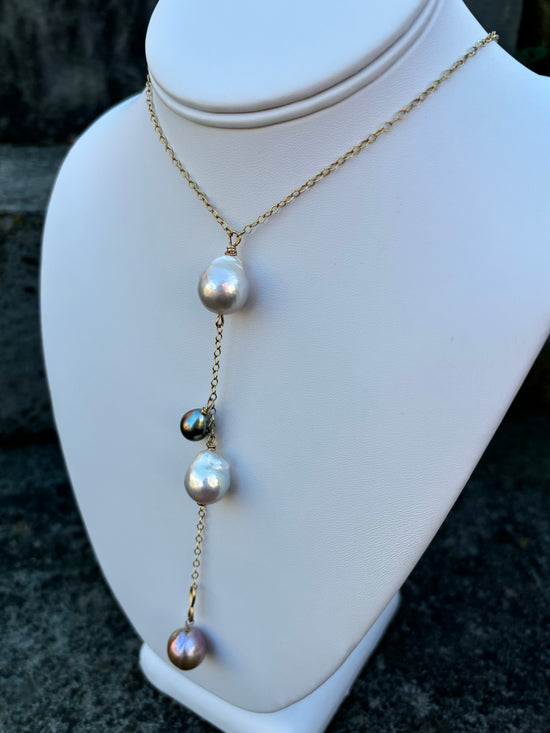 Mixed Pearl Lariat Necklace