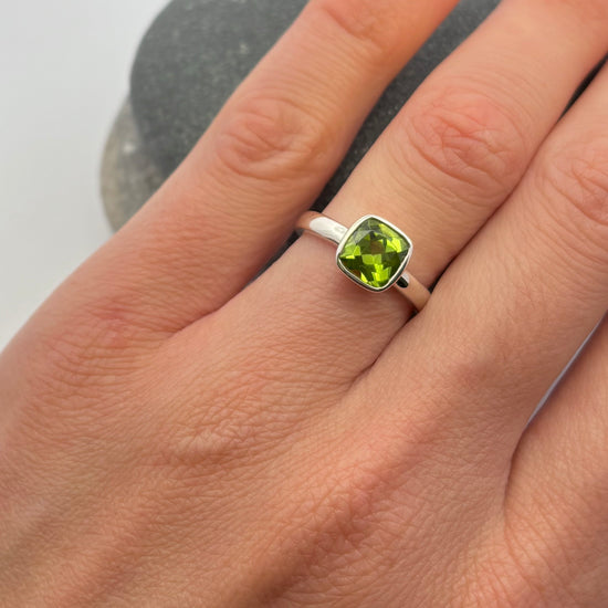 Peridot Cushion Cut Ring