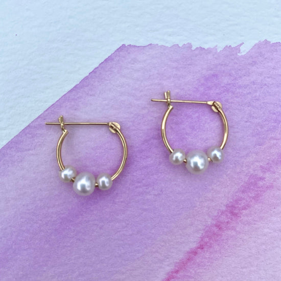 Petite Gold + Pearl Hoops