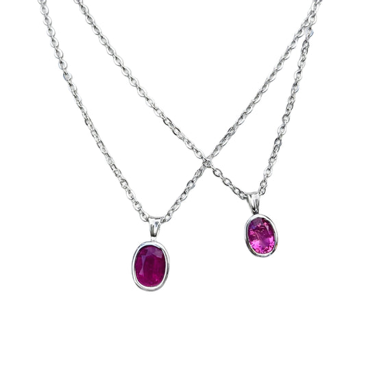 Pink Tourmaline Bezel Set Silver Necklace