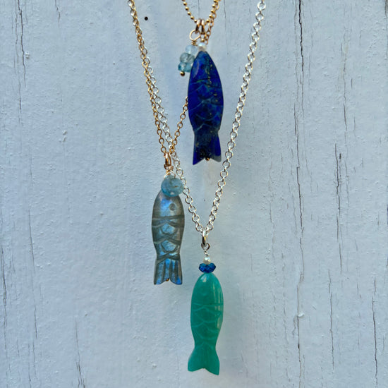 Carved Gem Fish Necklace