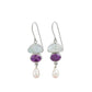 Sterling Silver Pearl + Amethyst Drop Earrings