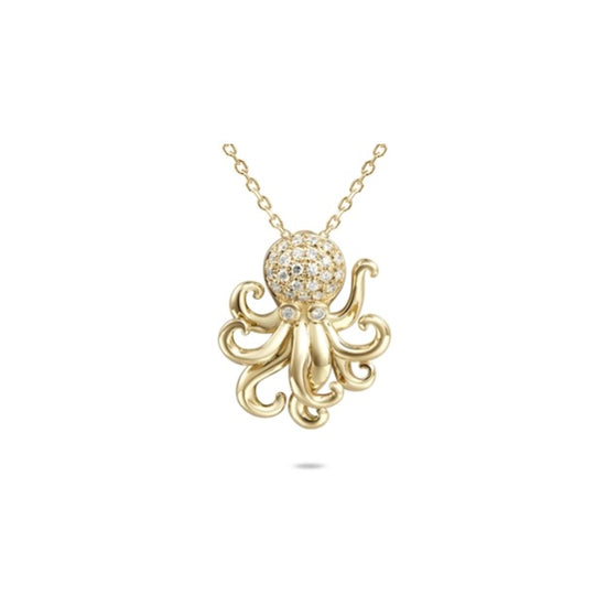 14K Gold + Diamond Petite Octopus Necklace